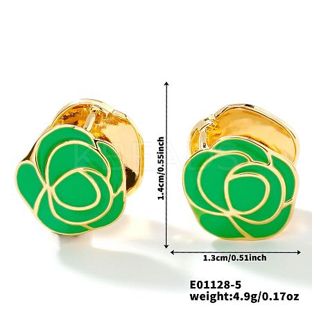 Vintage Brass Enamel Mountain Camellia Hoop Earrings AP2045-5-1