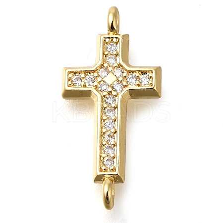 Brass Pave Clear Cubic Zirconia Connector Charms KK-M101-02E-G02-1