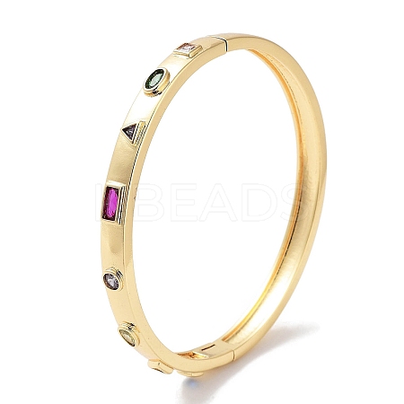 Brass Pave Colorful Glass Bangles for Women BJEW-Z061-25B-1