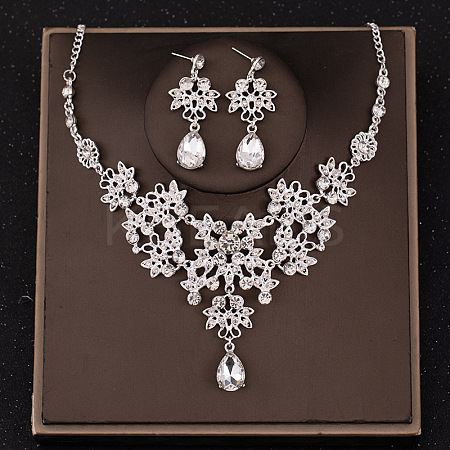 Alloy Rhinestone Pendant Necklaces & Stud Dangle Earrings Sets for Women WG381FF-05-1