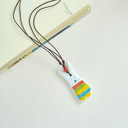 Porcelain Pendant Adjustable Imitation Leather Cord Necklaces for Women FS-WGE6687-10-1