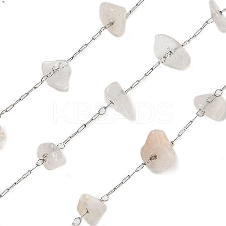 304 Stainless Steel with Natural Moonstone Chip Link Chains CHS-G038-09P-06-1