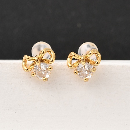 Brass Micro Pave Clear Cubic Zirconia Stud Earring EJEW-C158-15A-G-1