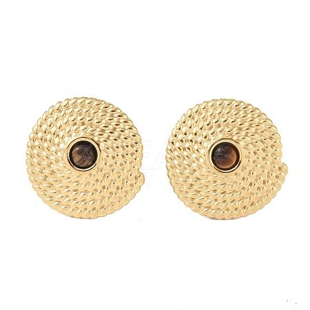 Natural Tiger Eye & 304 Stainless Steel Rope Disc Stud Earrings for Women EJEW-G390-04G-01-1