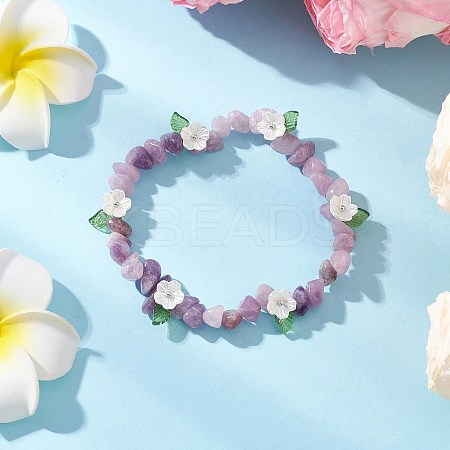 Natural Lepidolite Chip Beaded Stretch Bracelets for Women BJEW-JB12311-03-1