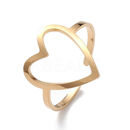 Hollow Out Heart 304 Stainless Steel Open Cuff Ring for Women LS-RJEW-E073-07G-1