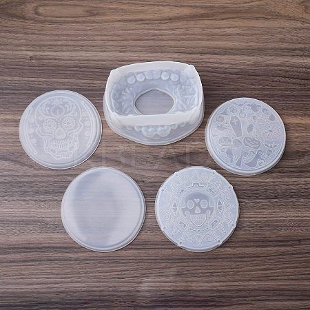 DIY Food Grade Silicone Halloween Theme Round Coaster & Mouth Holder Molds HAWE-PW0001-038-1