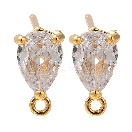 Brass Clear Cubic Zirconia Stud Earrings Finding for Women LS-EJEW-B107-19G-1