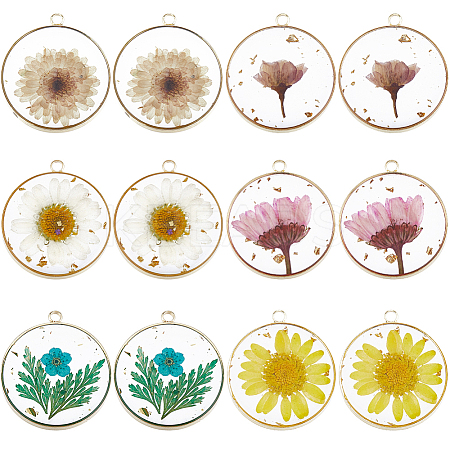 12Pcs 6 Colors Transparent Epoxy Resin Pendants RESI-SC0002-93-1