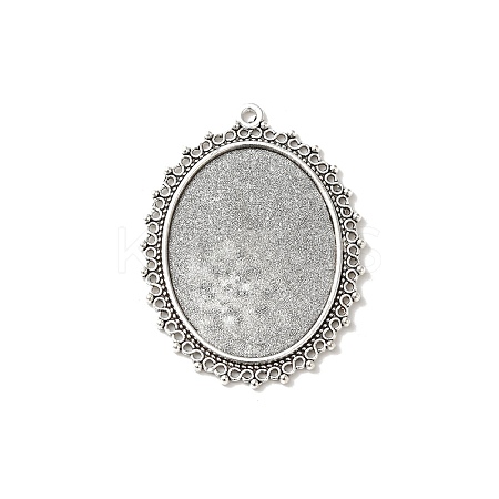 Tibetan Style Antique Silver Alloy Flat Oval Pendant Cabochon Settings TIBEP-M022-40AS-1