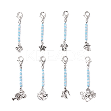 8Pcs Marine Animals Zinc Alloy Pendant Decorations HJEW-JM03229-1