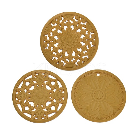 Floral Silicone Heat Insulation Coasters AJEW-K055-01B-1