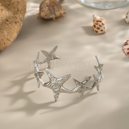 304 Stainless Steel Cuff Bangles for Women BJEW-P370-01P-1