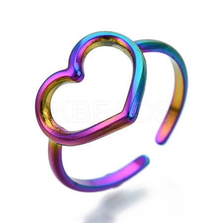304 Stainless Steel Hollow Heart Cuff Rings RJEW-N038-122M-1