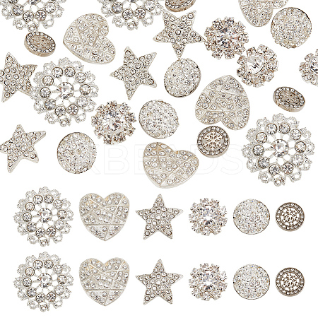 24Pcs 6 Style 1-Hole Alloy & Brass Rhinestone Shank Buttons FIND-WR0011-04-1