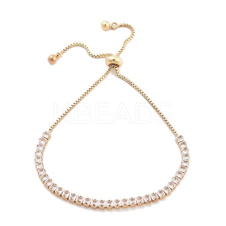 Brass Pave Clear Cubic Zirconia Square Box Chain Slider Bracelets BJEW-YWC0002-10A-G-1