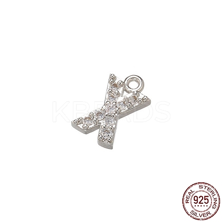 Real Platinum Plated Rhodium Plated 925 Sterling Silver Micro Pave Clear Cubic Zirconia Charms STER-P054-10P-X-1