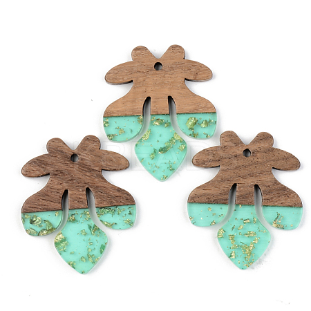 Transparent Resin & Walnut Wood Pendants RESI-S389-051A-B02-1
