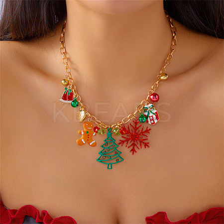 Alloy Rhinestone with Enamel & Plastic Christmas Pendant Bib Necklaces FS-WG99102-08-1