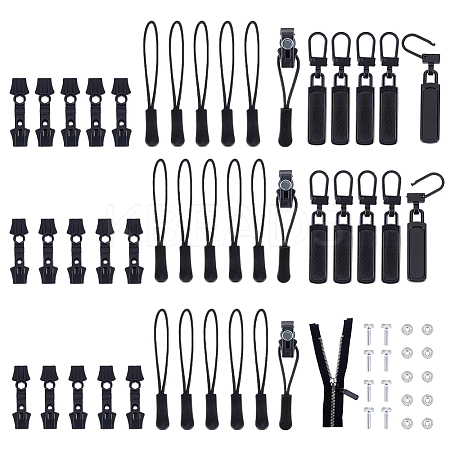 30 Sets 3 Styles Plastic & Nylon Detachable Zipper Slider Puller FIND-NB0005-60-1