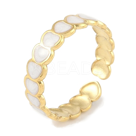Ion Plating(IP) 304 Stainless Steel Enamel Heart Cuff Finger Rings RJEW-L107-089G-01-1