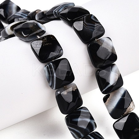 Dyed & Heated Natural Black Banded Agate/Striped Agate Beads Strands G-T138-170-1