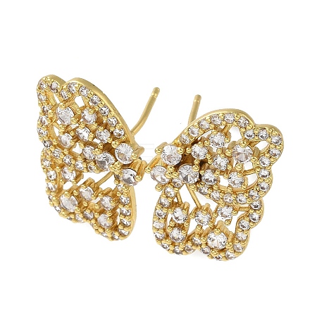 Rack Plating Brass Micro Pave Cubic Zirconia Studs Earrings EJEW-R162-18G-1