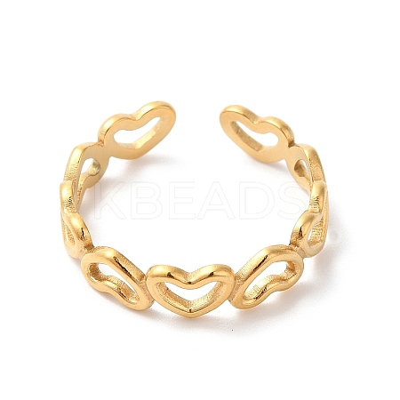Ion Plating(IP) 304 Stainless Steel Hollow Heart Open Cuff Ring for Women RJEW-K245-28G-1