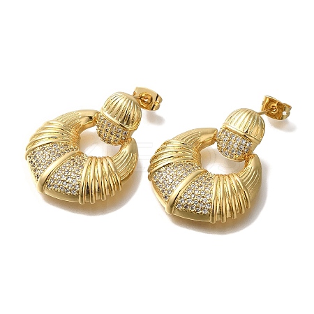 Rack Plating Brass Micro Pave Clear Cubic Zirconia Stud Earrings EJEW-U011-03G-1