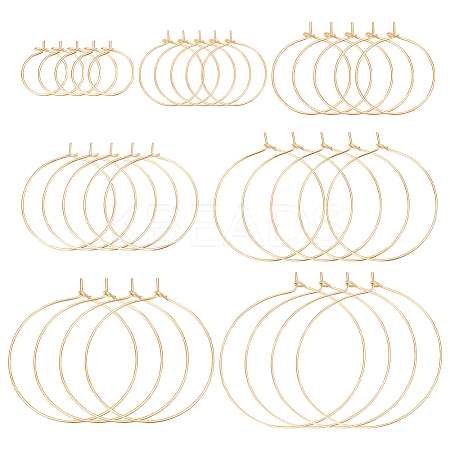 54Pcs 7 Styles Brass Hoop Earring Findings KK-BC0013-33G-1