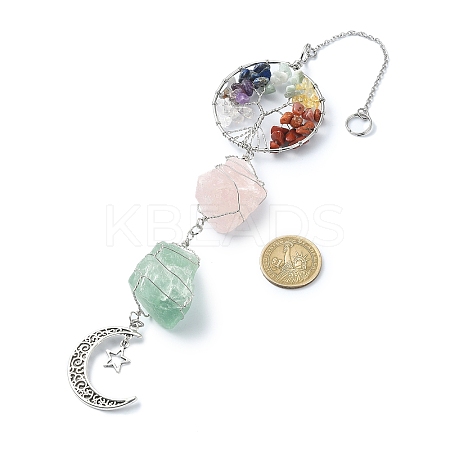 Wire Wrapped Natural Rose Quartz & Green Aventurine Pouch Pendant Deorations HJEW-JM01297-02-1