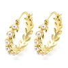 Rack Plating Brass Leaf Wreath Hoop Earrings with Plastic Pearl Beaded EJEW-Q779-05G-1