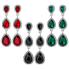 3 Pairs 3 Colors Glass Teardrop Dangle Stud Earrings with Rhinestone EJEW-AN0003-98-1