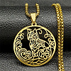 Ring with Cat Shape Pattern 201 Stainless Steel Pendant Necklaces for Men Women LS-NJEW-K283-13G-1