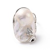Natural Pearl Nugget with Cubic Zirconia Leaf Open Cuff Ring RJEW-P033-02P-02A-3