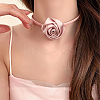 1Pc Fabric French Rose Flower Pendant PU Leather Choker Women's Necklaces NJEW-CL0001-06B-7