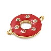 Rack Plating Brass Clear Cubic Zirconia Donut Connector Charms KK-A234-030G-01-3