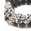 3Pcs 3 Style Natural Lava Rock & Tibetan Agate Stretch Bracelet with Alloy Tube Beaded BJEW-JB08322-5