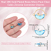 8Pcs 2 Colors Brass Sky Blue Cubic Zirconia Connector Charms KK-BBC0018-19-2