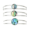 3Pcs 3 Styles Natural Abalone Shell 304 Stainless Steel Open Cuff Bangle Sets with Enamel BJEW-JB14413-02-3