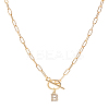 1Pc 304 Stainless Steel Chain & Brass Micro Pave Cubic Zirconia Letter Pendant Necklaces NJEW-LP0001-36B-G-1