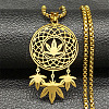 201 Stainless Steel Woven Web/Net with Leaf Pendant Necklaces NJEW-K283-07G-1