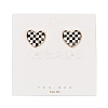 Black and White Checkerboard Heart Stud Earrings LS-EJEW-Z013-01LG-3