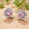 Flower Brass Micro Pave Clear Cubic Zirconia Stud Earrings for Women EJEW-G428-17P-2