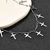 304 Stainless Steel Textured Link Bar Cross Charm Tassel Necklaces NJEW-R023-01P-3