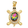Tortoise Rack Plating Brass Micro Pave Cubic Zirconia Charms KK-G513-78A-02G-1