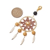 Woven Web/Net with Feather Glass Seed Beads Pendant Decorations HJEW-MZ00074-01-3