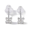Rhodium Plated Clover 999 Fine Silver Cubic Zirconia Stud Earrings for Women LS-EJEW-S215-16P-2
