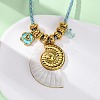 304 Stainless Steel Enamel & Natural Shell Pendant Cord Necklaces NJEW-L465-09G-01-2