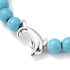 2Pcs 2 Color Tibetan Style Alloy Dolphin & Synthetic Turquoise Round Beaded Stretch Bracelets Set BJEW-JB09895-4